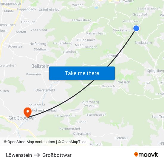 Löwenstein to Großbottwar map