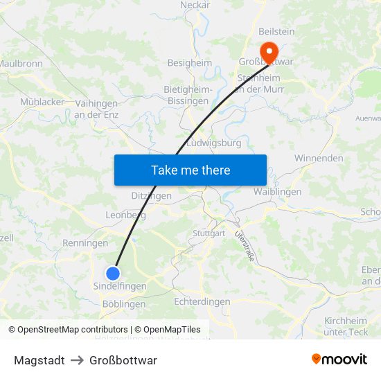 Magstadt to Großbottwar map