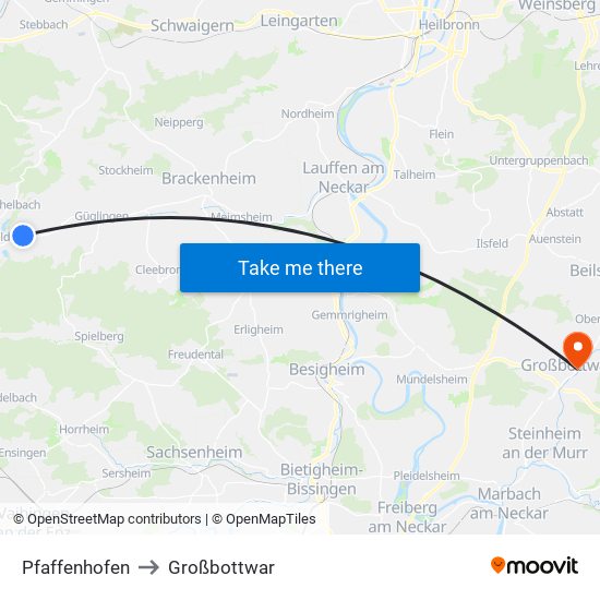Pfaffenhofen to Großbottwar map