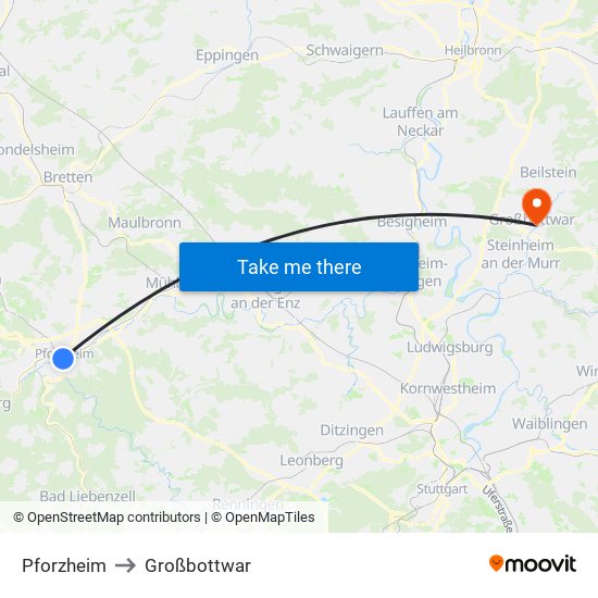 Pforzheim to Großbottwar map