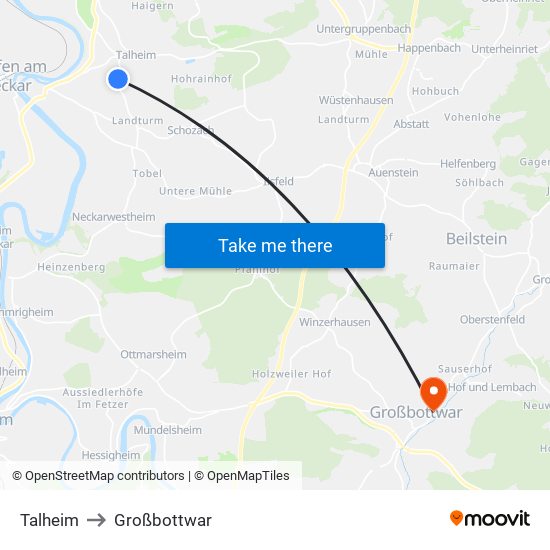 Talheim to Großbottwar map