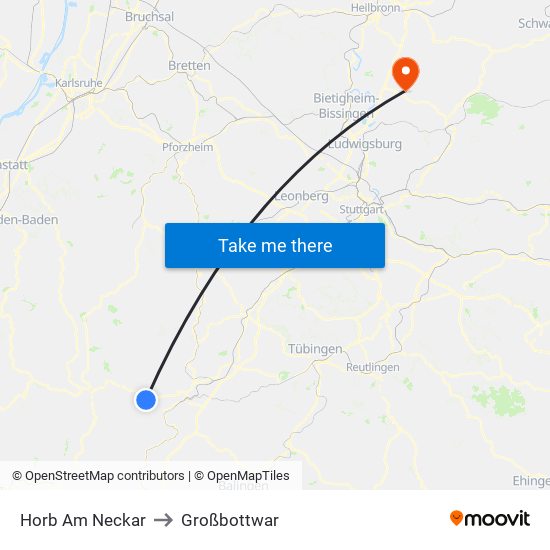 Horb Am Neckar to Großbottwar map
