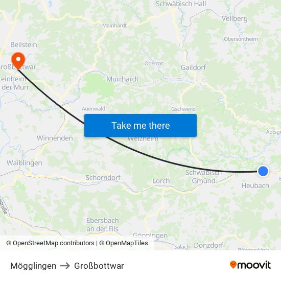 Mögglingen to Großbottwar map