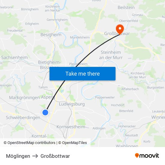 Möglingen to Großbottwar map