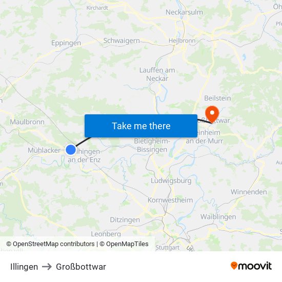 Illingen to Großbottwar map