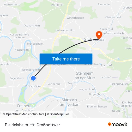 Pleidelsheim to Großbottwar map