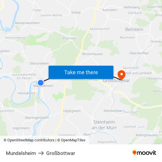 Mundelsheim to Großbottwar map