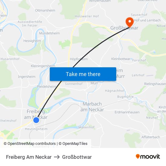 Freiberg Am Neckar to Großbottwar map