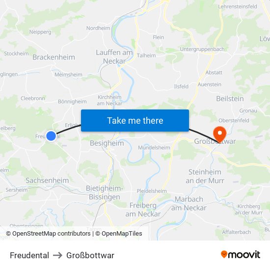 Freudental to Großbottwar map