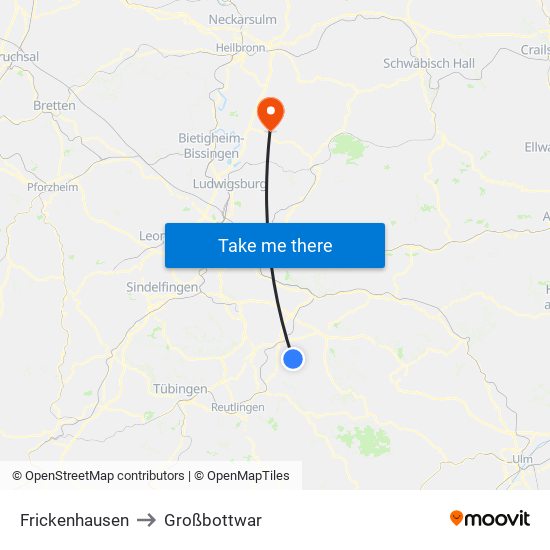 Frickenhausen to Großbottwar map