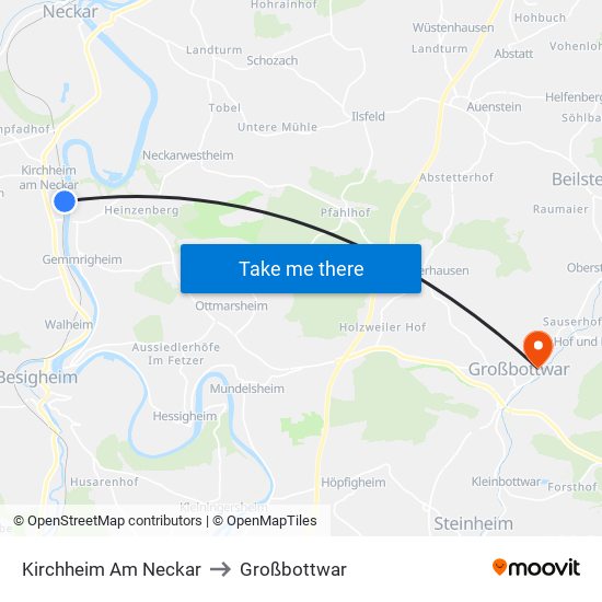 Kirchheim Am Neckar to Großbottwar map