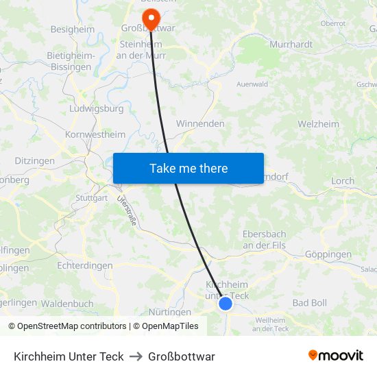 Kirchheim Unter Teck to Großbottwar map