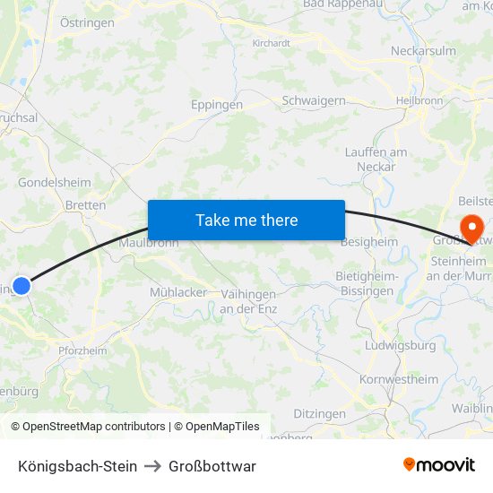 Königsbach-Stein to Großbottwar map