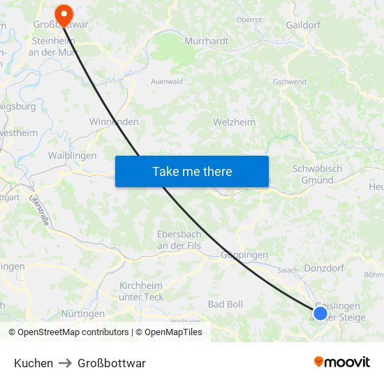 Kuchen to Großbottwar map