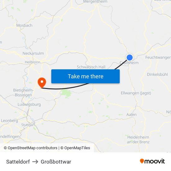 Satteldorf to Großbottwar map