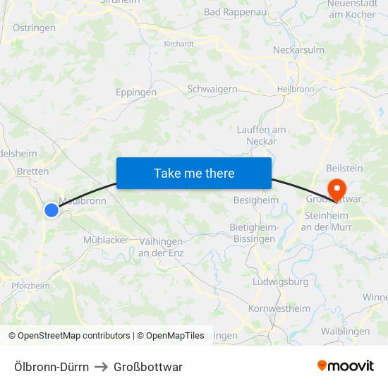 Ölbronn-Dürrn to Großbottwar map