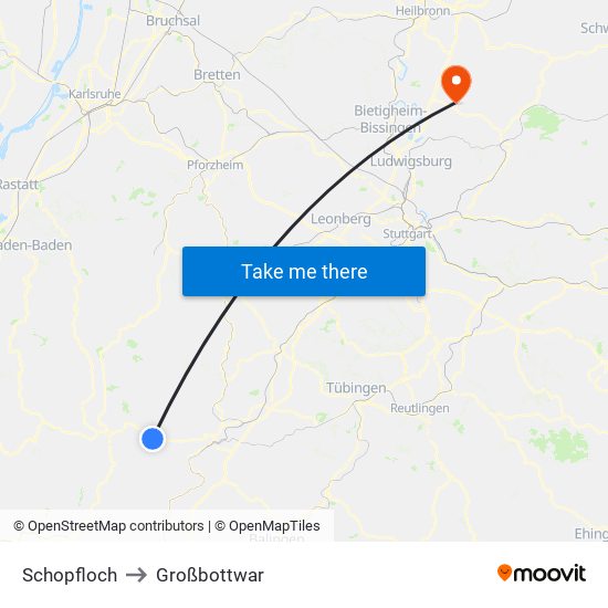 Schopfloch to Großbottwar map