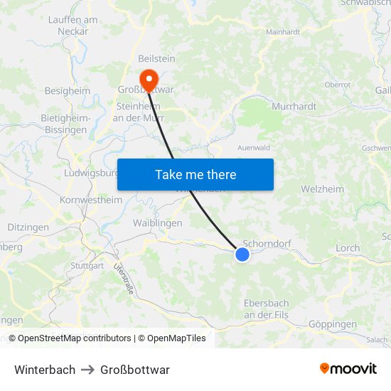 Winterbach to Großbottwar map