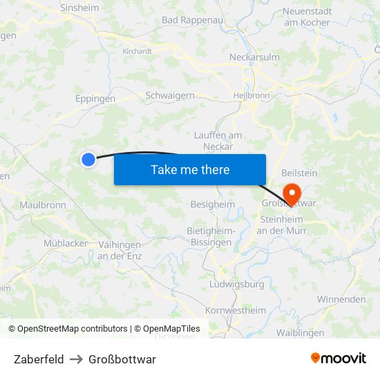 Zaberfeld to Großbottwar map