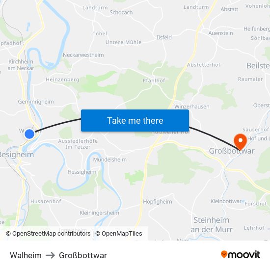 Walheim to Großbottwar map