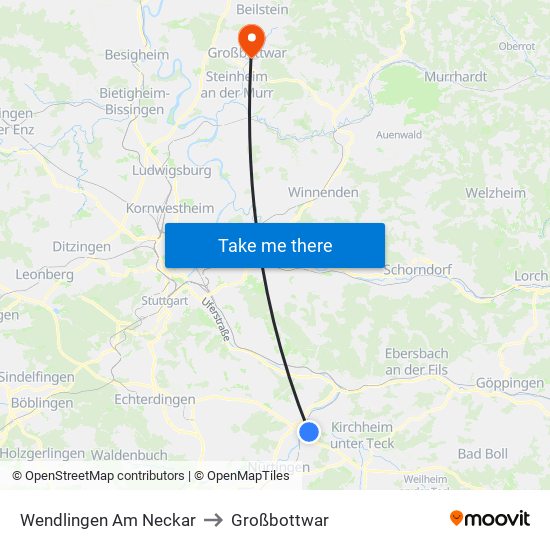 Wendlingen Am Neckar to Großbottwar map