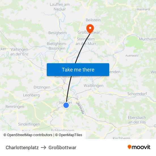 Charlottenplatz to Großbottwar map