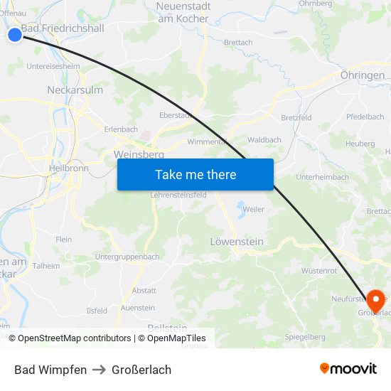 Bad Wimpfen to Großerlach map