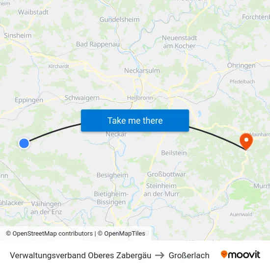 Verwaltungsverband Oberes Zabergäu to Großerlach map