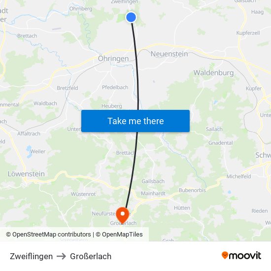 Zweiflingen to Großerlach map