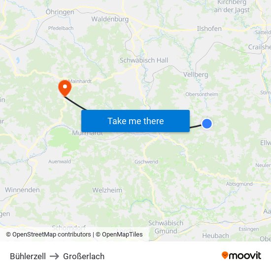 Bühlerzell to Großerlach map