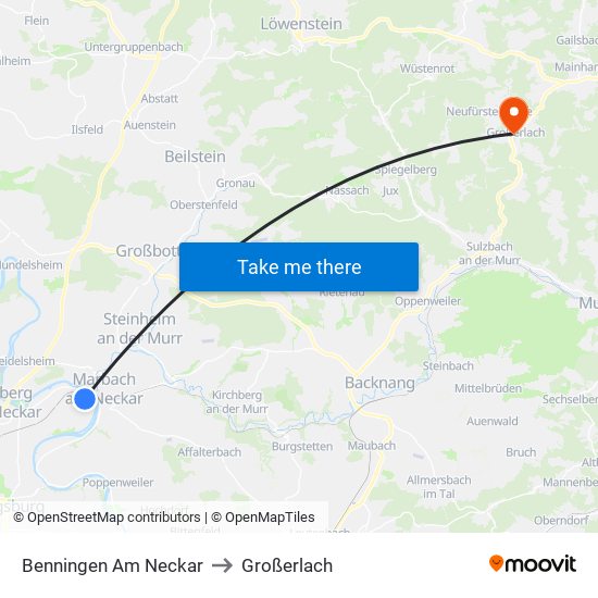 Benningen Am Neckar to Großerlach map