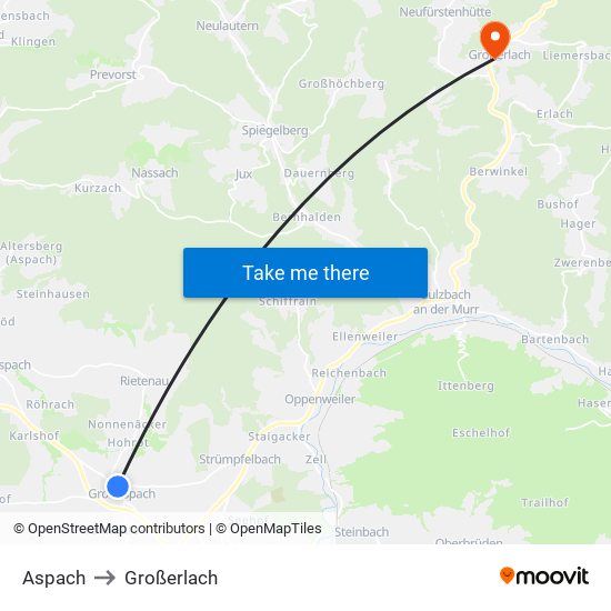 Aspach to Großerlach map