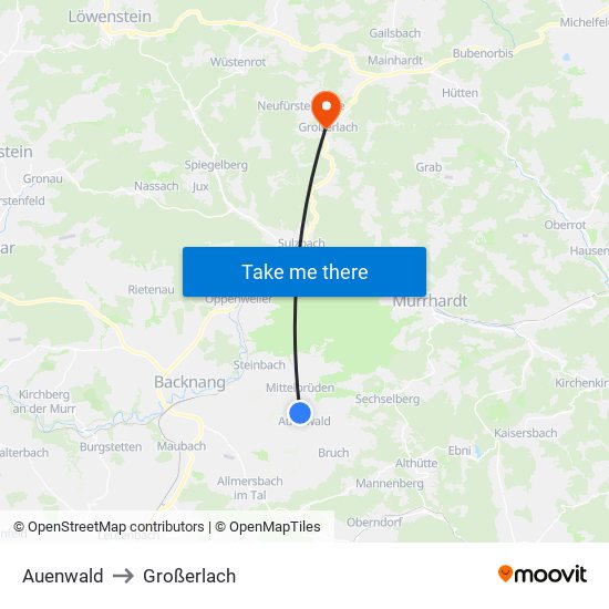 Auenwald to Großerlach map