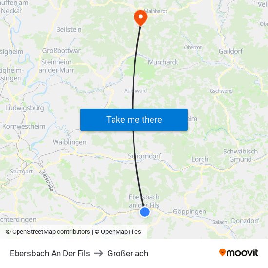 Ebersbach An Der Fils to Großerlach map