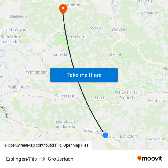 Eislingen/Fils to Großerlach map