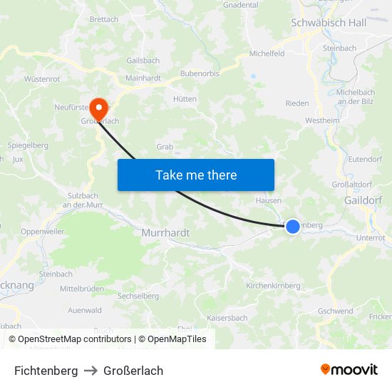 Fichtenberg to Großerlach map
