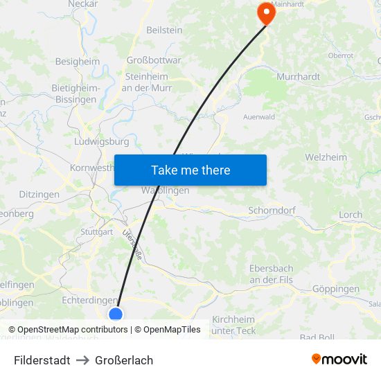 Filderstadt to Großerlach map