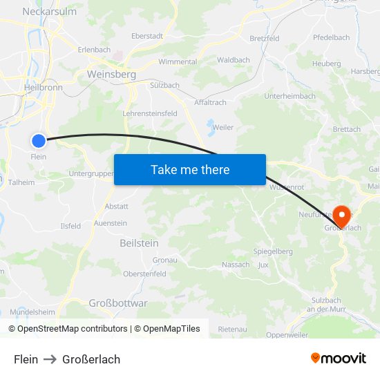 Flein to Großerlach map