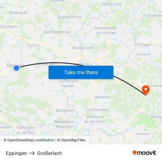 Eppingen to Großerlach map