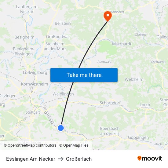 Esslingen Am Neckar to Großerlach map