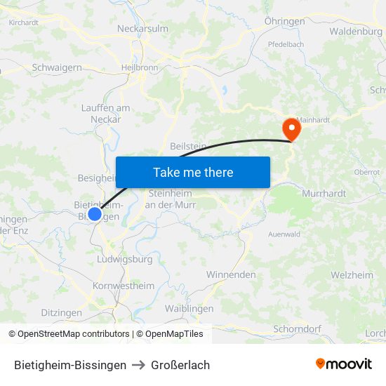 Bietigheim-Bissingen to Großerlach map