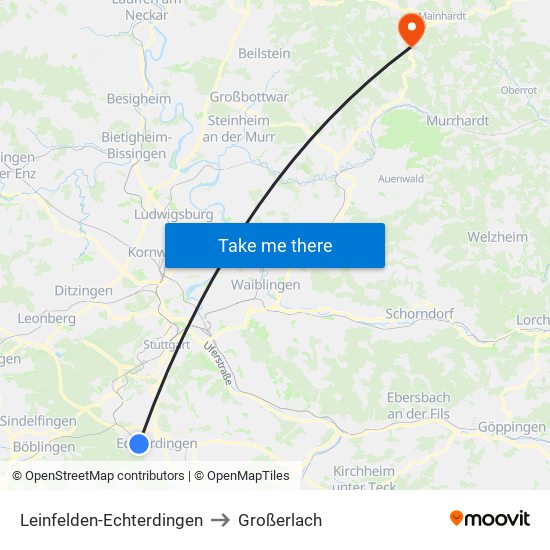 Leinfelden-Echterdingen to Großerlach map