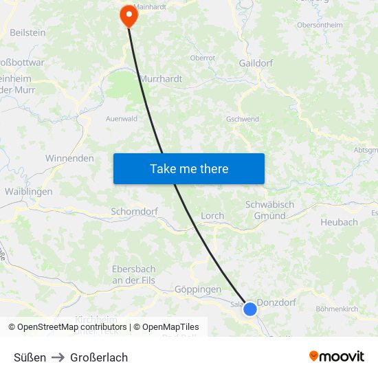 Süßen to Großerlach map