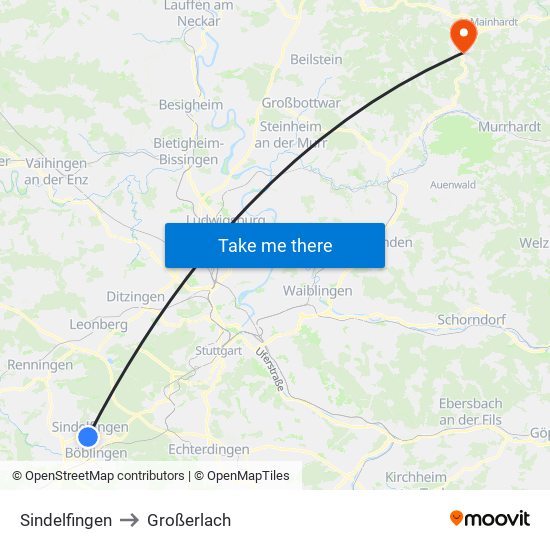 Sindelfingen to Großerlach map