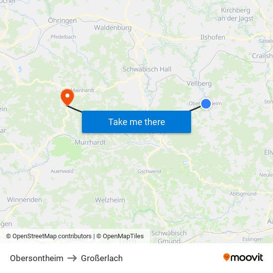 Obersontheim to Großerlach map