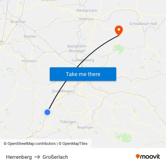 Herrenberg to Großerlach map