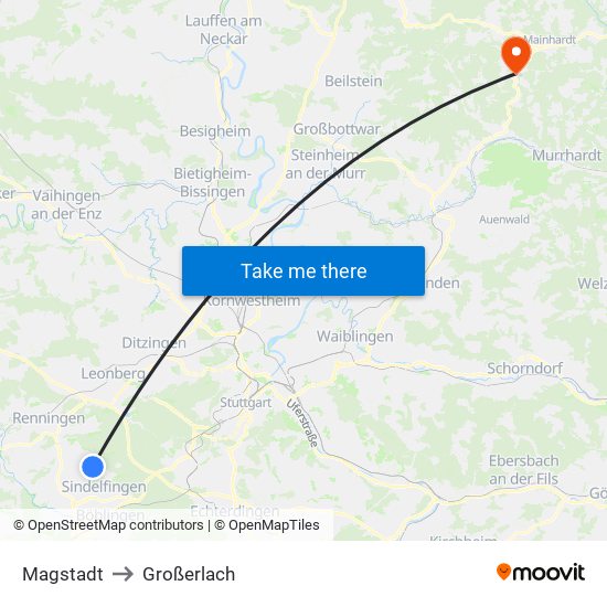 Magstadt to Großerlach map