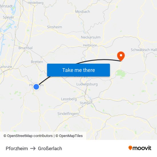 Pforzheim to Großerlach map