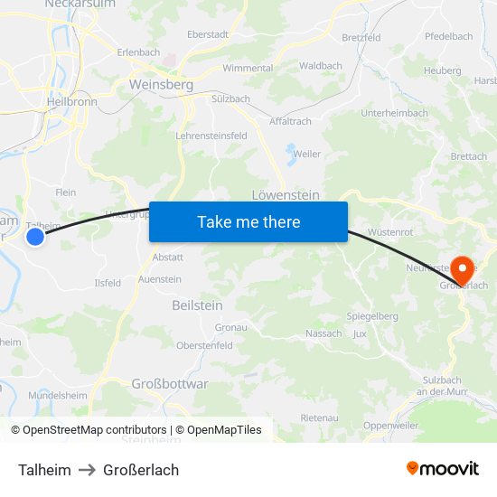 Talheim to Großerlach map