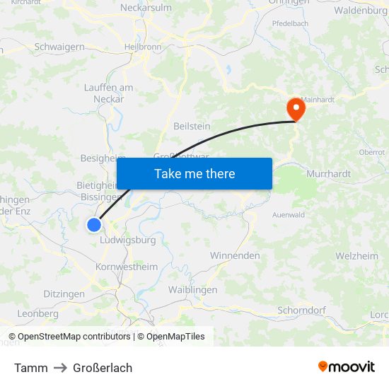 Tamm to Großerlach map